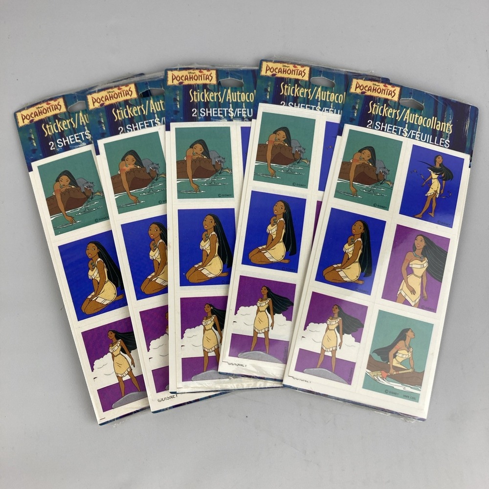 5 x Vintage Ambassador Hallmark Disney Pocahontas Stickers – 2 Sheets Sealed